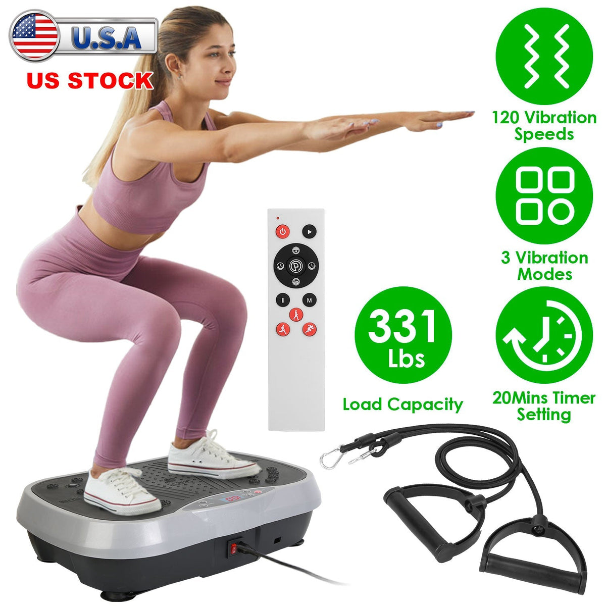 Vibration Exercise Machine With Resistant Bands Remote Control Whole Body Vibration Platform Workout Equipment Home Fitness Training Equipment For Wei