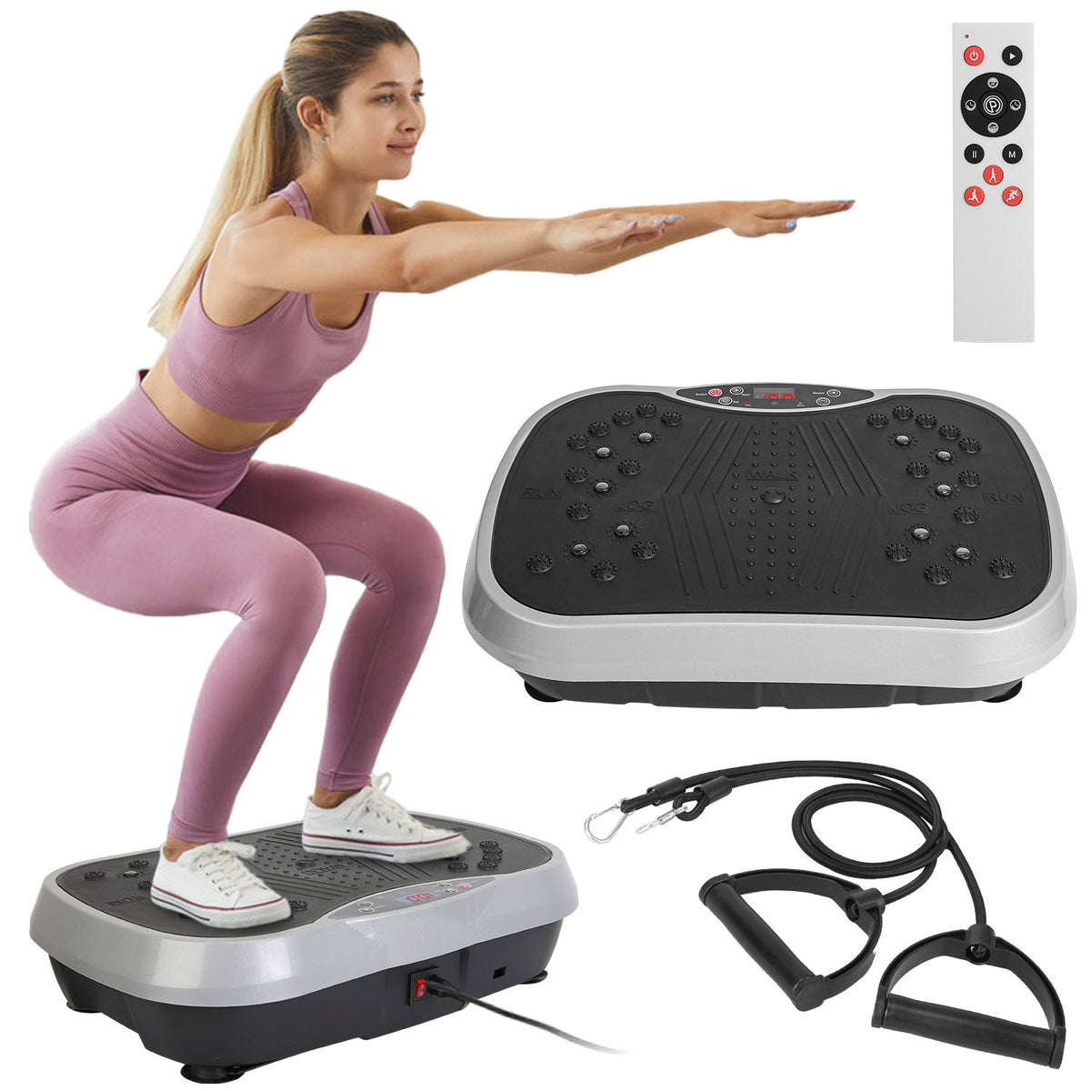 Vibration Exercise Machine With Resistant Bands Remote Control Whole Body Vibration Platform Workout Equipment Home Fitness Training Equipment For Wei