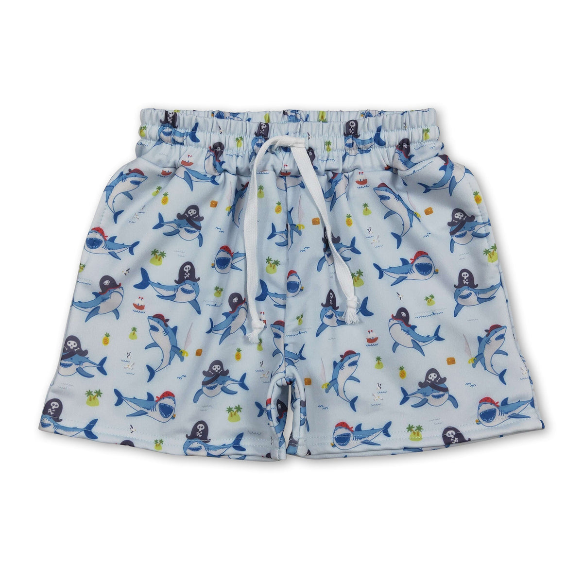 Shark boat pineapple kids boys summer swim trunks