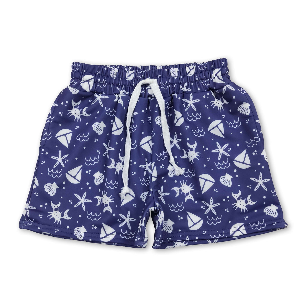 Blue starfish boat crab kids boys summer swim trunks
